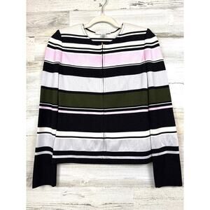 ST. JOHN Womens 0 Black Stripe Zip Cardigan Lightweight Luxe Knit Sweater Jacket